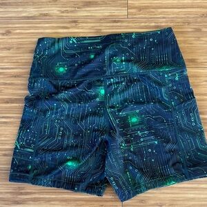 Circuit Board Print Athletic Shorts in Teal and Navy